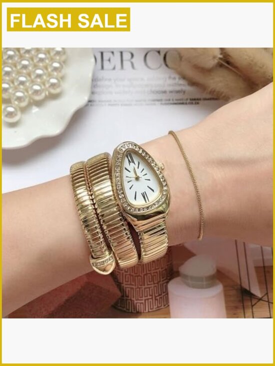 Snake Shape Bangle Watch for Women, Gold Tone, Analog, Gift Idea, Adjustable main image 4